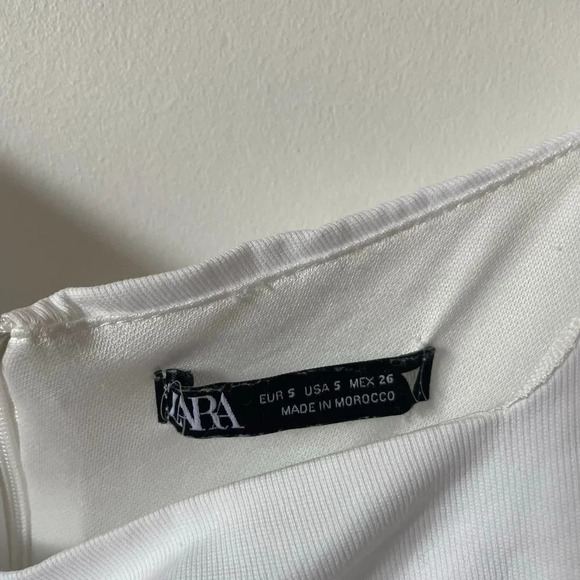 Zara Ruched Cotton Puff Sleeve Mini Dress White  Sz S - Picture 5 of 7